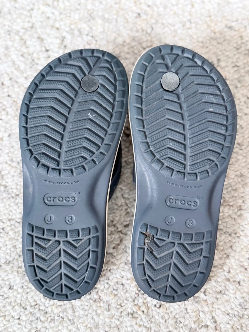 CROCS Juniors Dark Blue Flip Flop Sandals with White Trim | Size J3